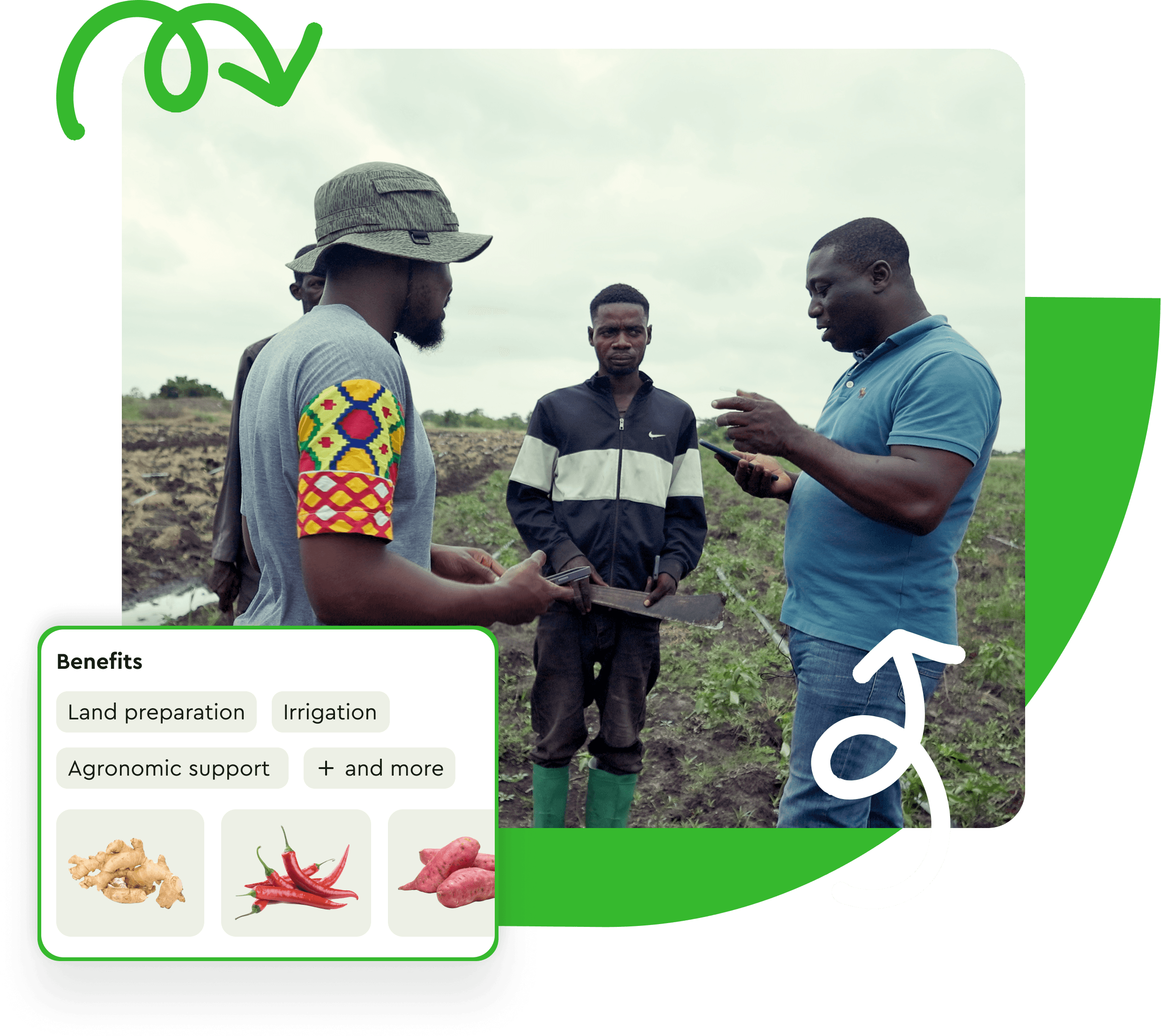 Farmers reviewing farmland with Land Banking programme benefits